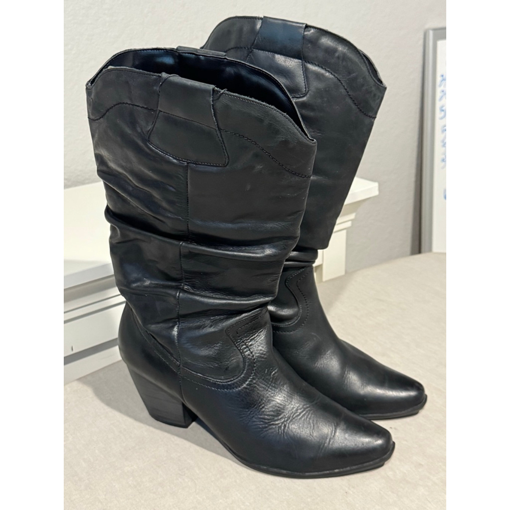 Women's Call It Spring Black Heeled Slouch Cowboy Boots Size 10